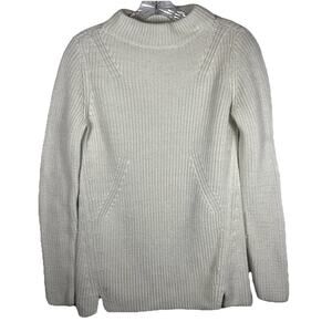 Talbots Womens Chunky Knit Sweater Small White Cream Long Sleeve Pullover Cotton
